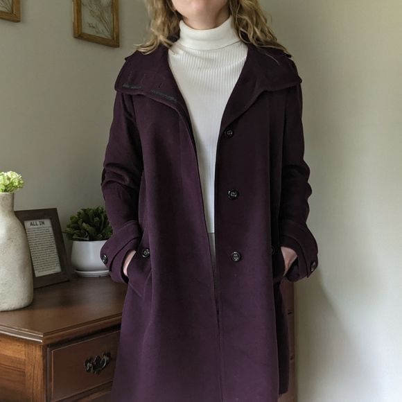 Burberry Funnel Neck Purple Wool Coat - Picture 2 of 13